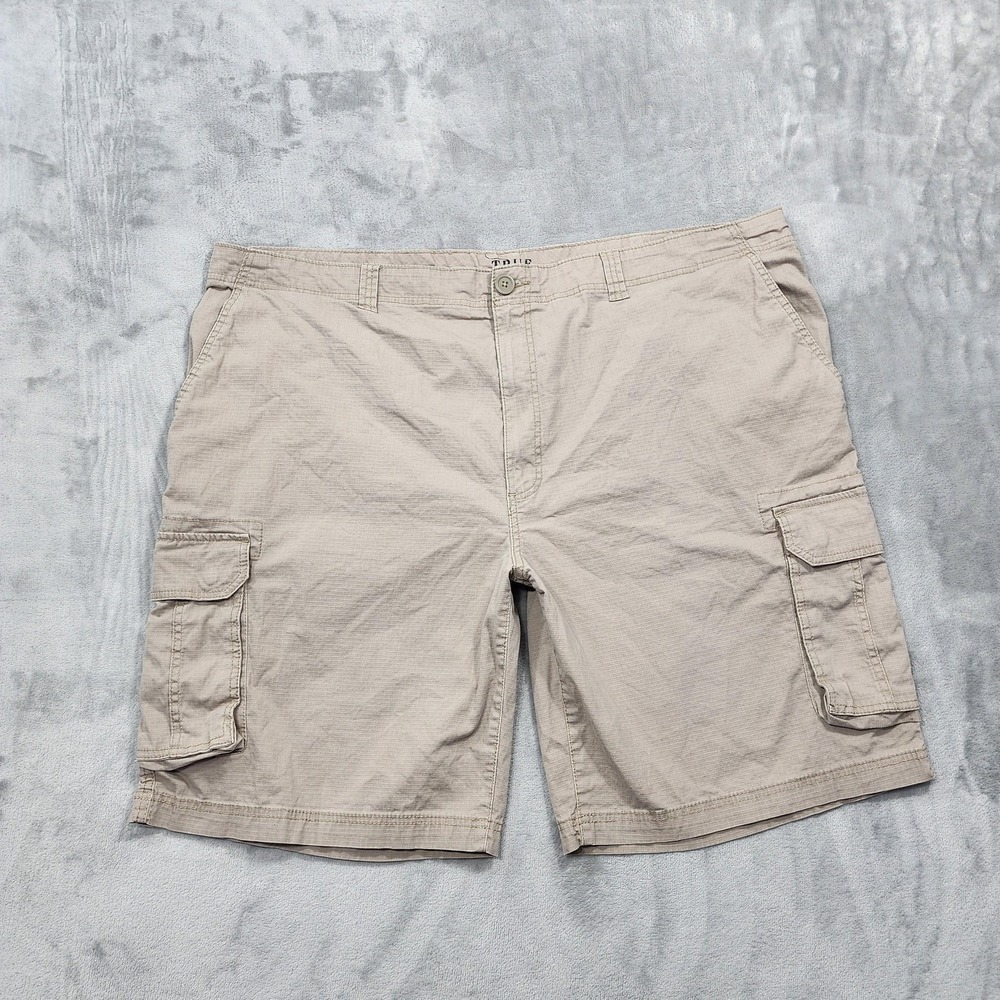 True Nation Shorts Mens 48 Beige Cargo Canvas Stretch Flat Front Casual Summer